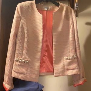 Tahari Levine coral and cream pattern blazer